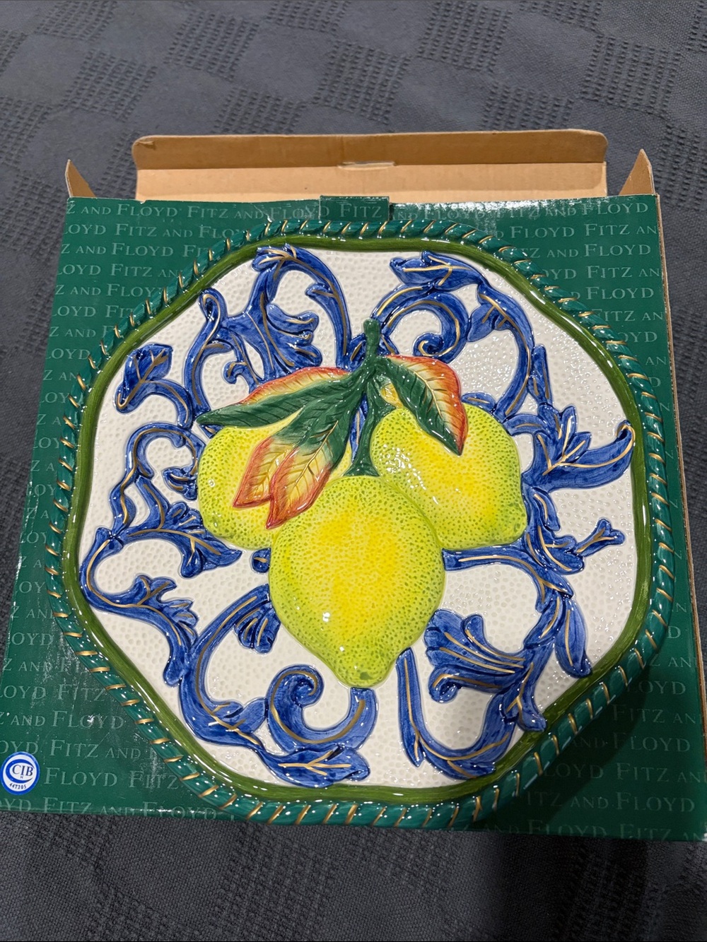 Fitz and Floyd Florentine Fruit Canape Plate - Lemons NIB